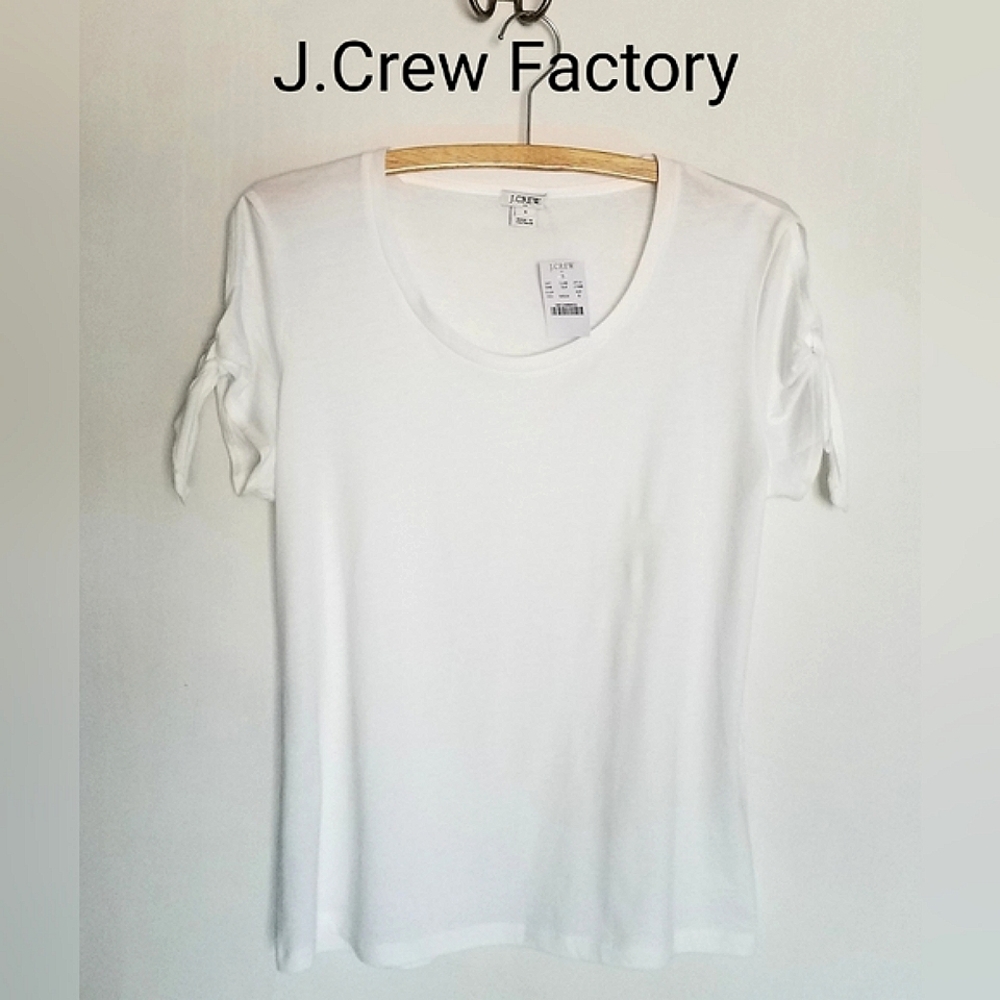 J. Crew Factory White Short Sleeve Tee with Sleeve Ties